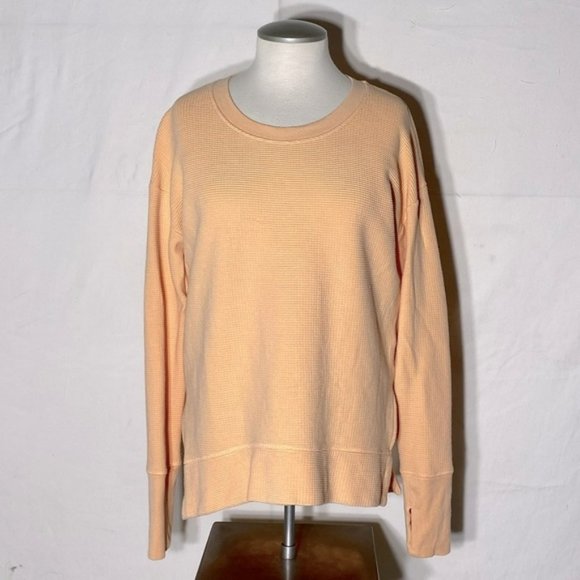 Athleta Orange Waffle Knit Long Sleeve Crew Neck Top S - Picture 2 of 14